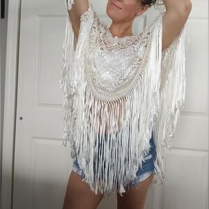 Boho Fringe  Poncho With Tassels By Fabrikant